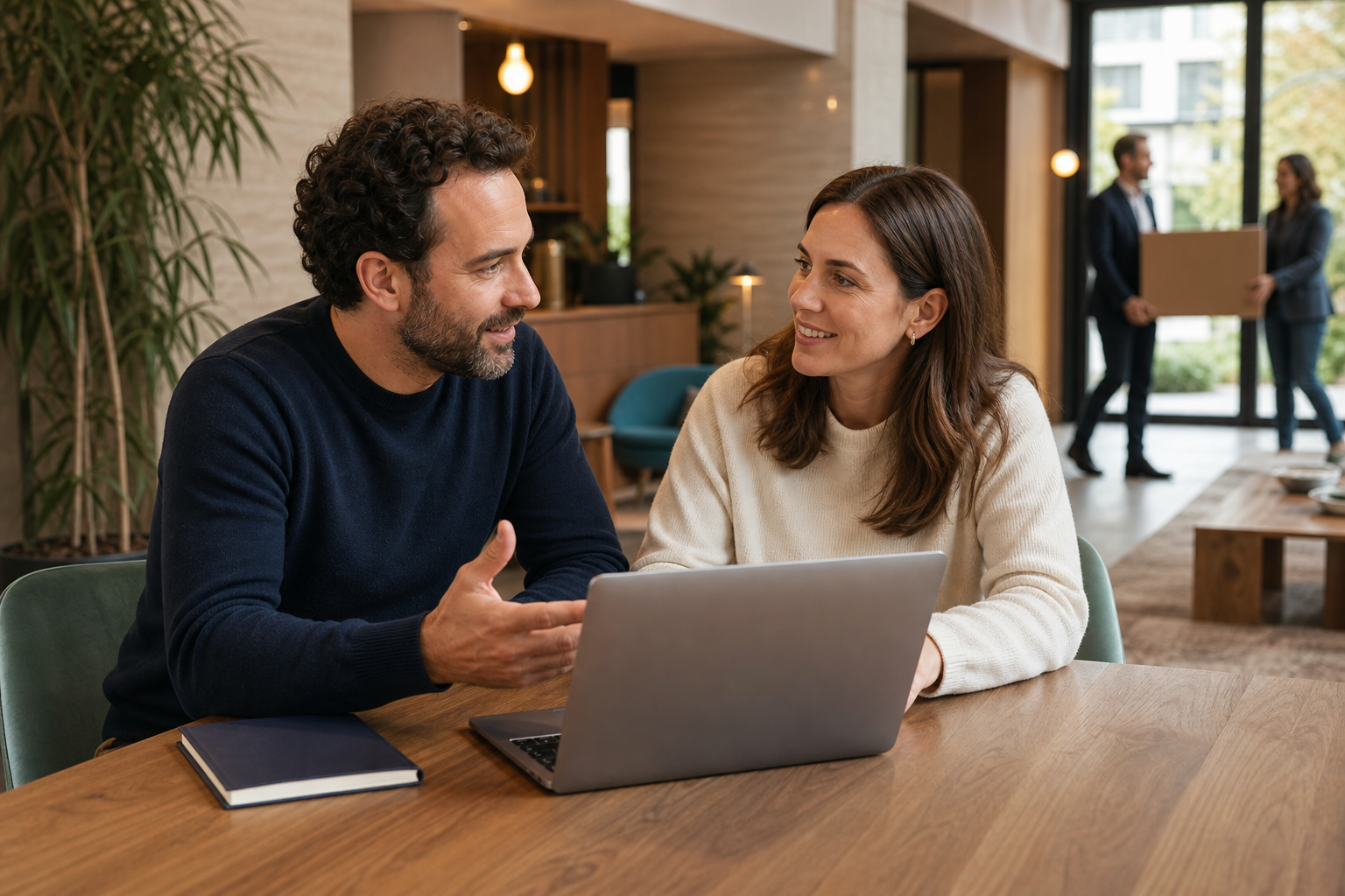 A platform professional and rental operator collaborating in a residential setting